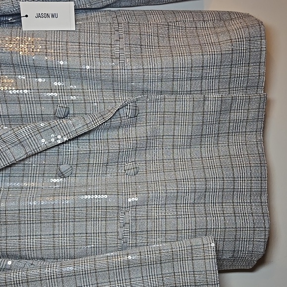 Jason Wu Houndstooth Plaid Clear Sequin Double Breasted Y2K Lined Blazer Jacket - Picture 6 of 16